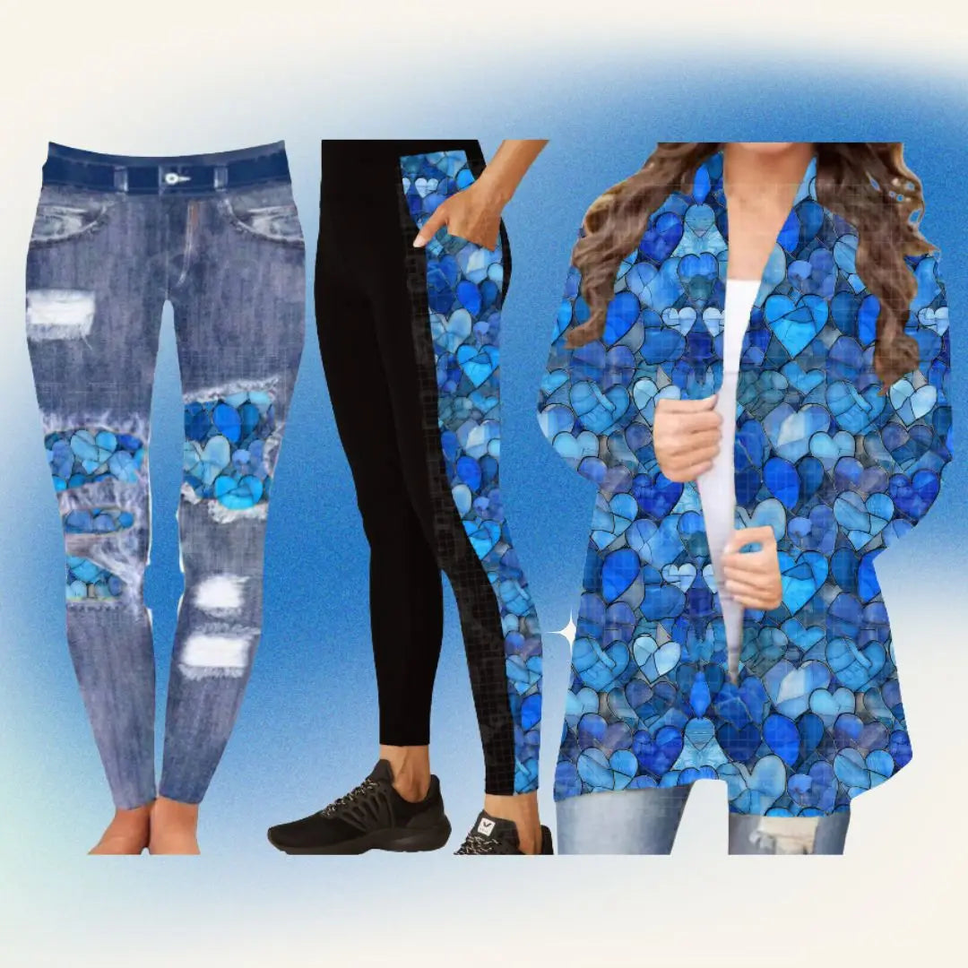 The New Craze Faux Denim and Panel Print Leggings