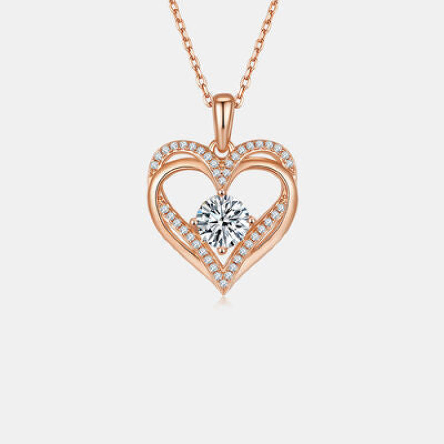1.2 Carat Moissanite 925 Sterling Silver Heart Necklace Apparel and Accessories