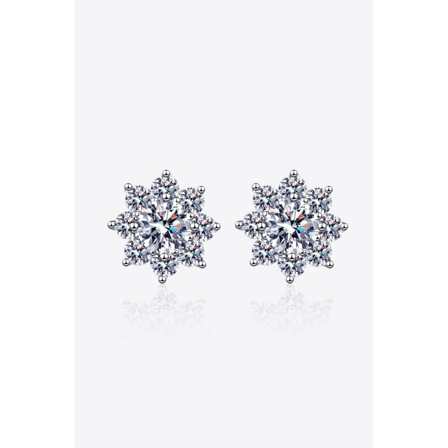 1 Carat Moissanite 925 Sterling Silver Flower Earrings Silver / One Size