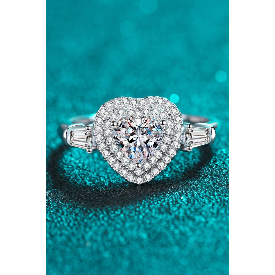 1 Carat Moissanite 925 Sterling Silver Heart Ring Silver / 4 Apparel and Accessories