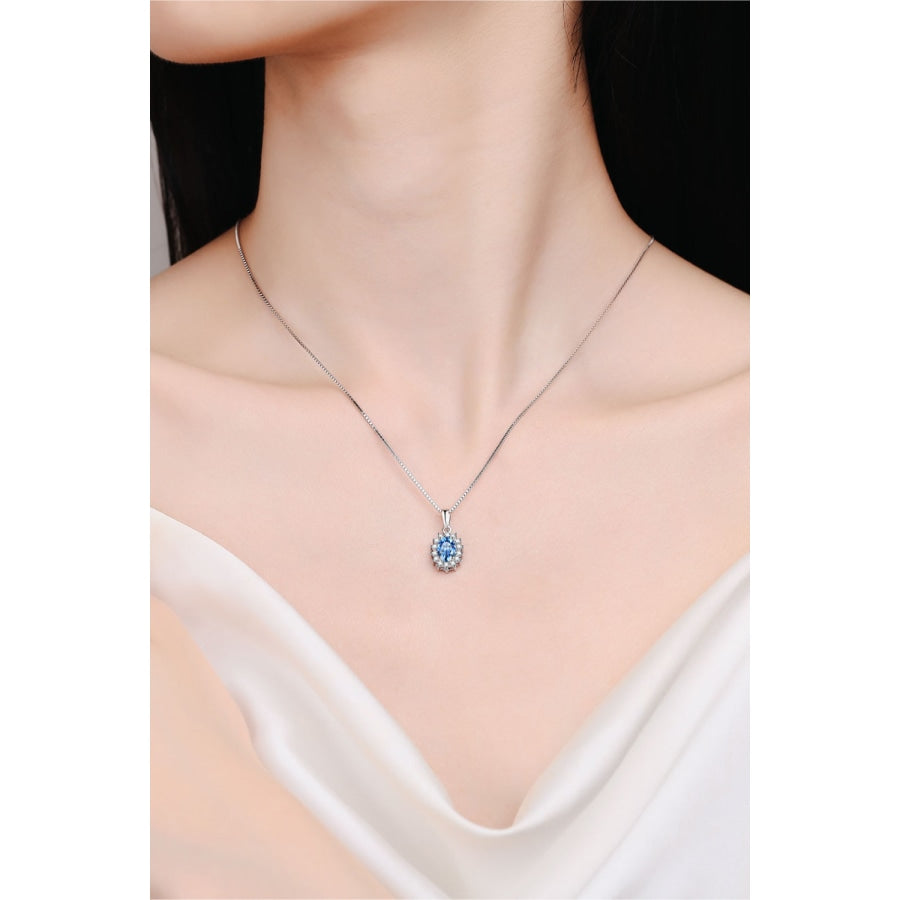 1 Carat Moissanite 925 Sterling Silver Necklace Sky Blue / One Size