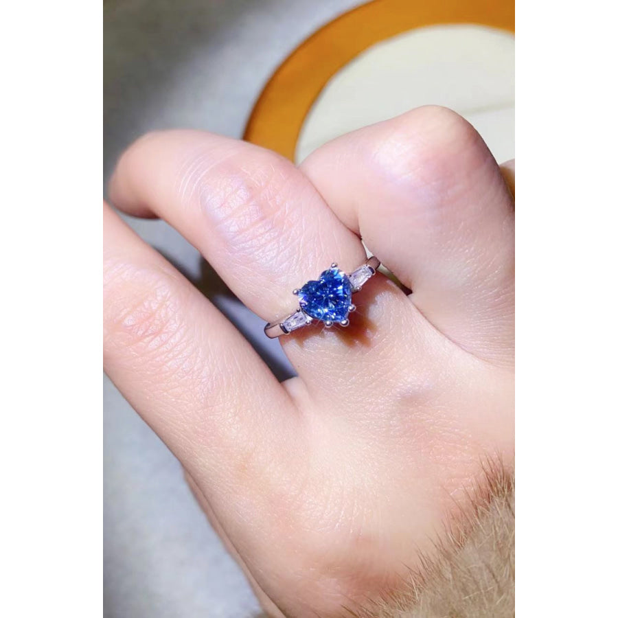 1 Carat Moissanite Heart-Shaped Platinum-Plated Ring in Blue Blue / 5