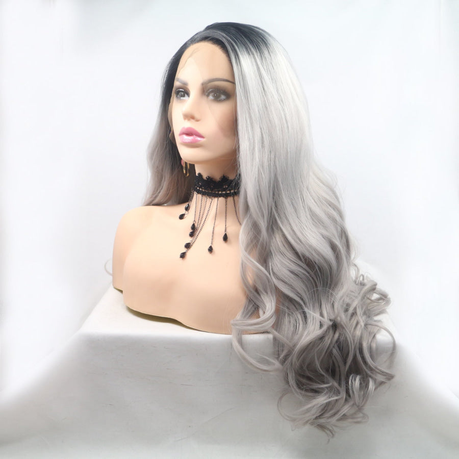 13*3’ Lace Front Wigs Synthetic Long Wavy 24’ 130% Density Black/Grey / One Size Apparel and Accessories