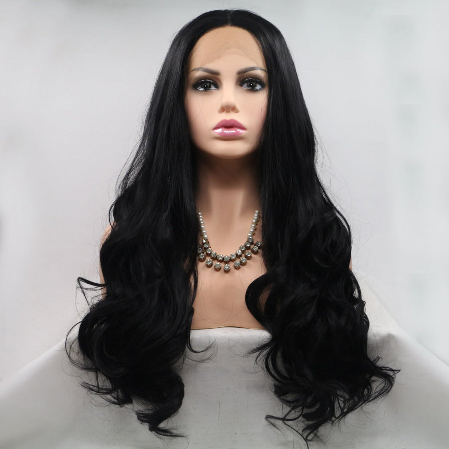 13*3’ Lace Front Wigs Synthetic Long Wavy 24’ 130% Density Black / One Size Apparel and Accessories