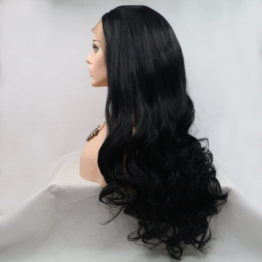 13*3’ Lace Front Wigs Synthetic Long Wavy 24’ 130% Density Black / One Size Apparel and Accessories