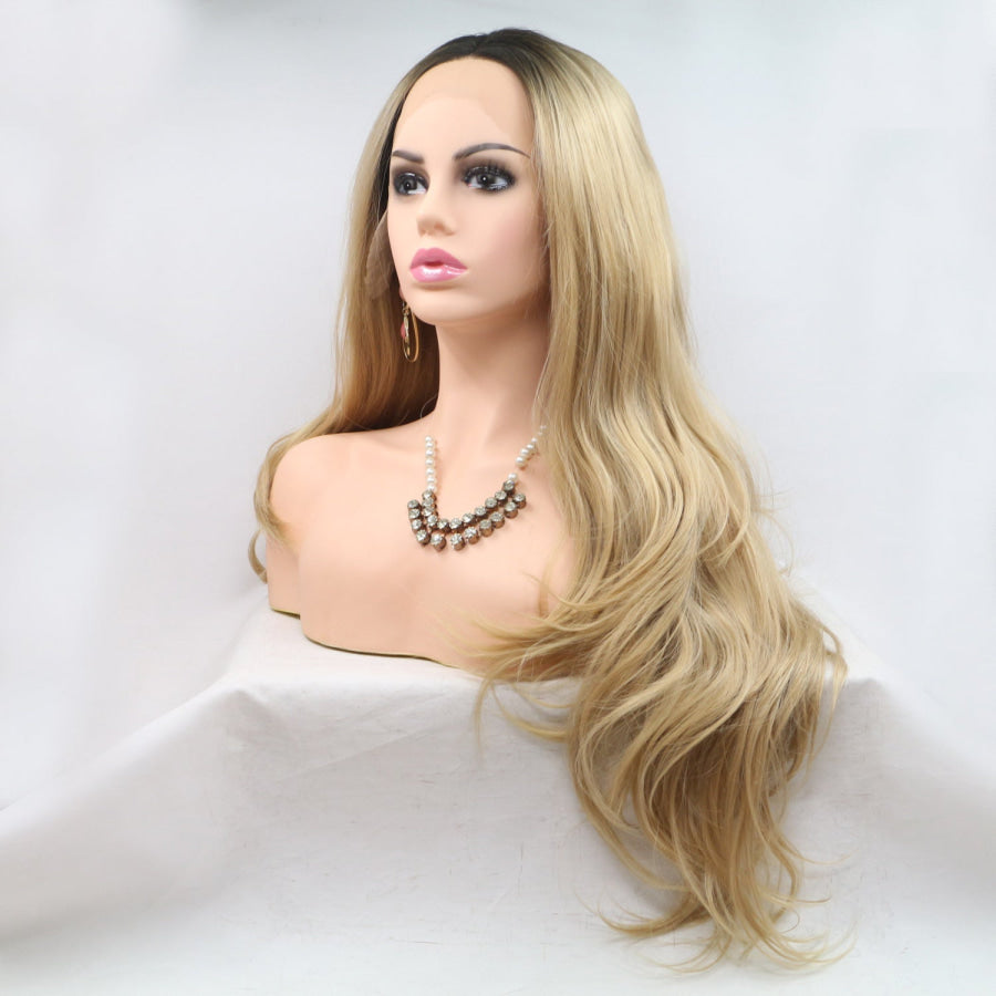 13*3’ Lace Front Wigs Synthetic Long Wavy 24’ 130% Density Brown/Khaki / One Size Apparel and Accessories
