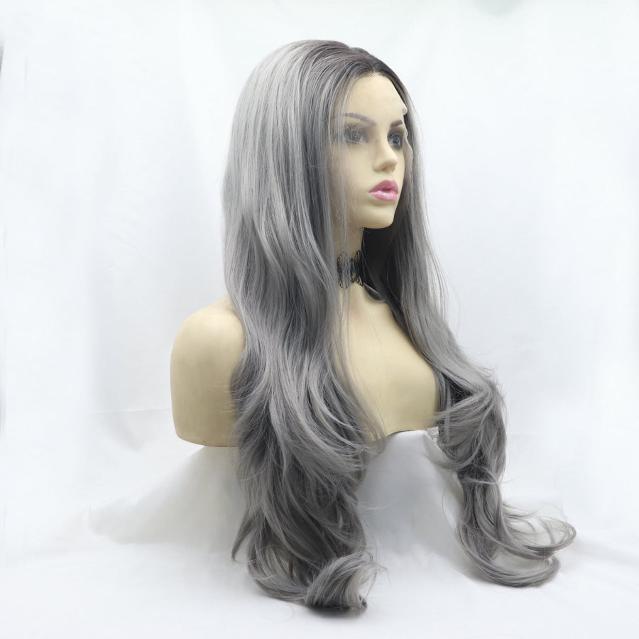 13*3’ Lace Front Wigs Synthetic Long Wavy 24’ 130% Density Grey / One Size Apparel and Accessories