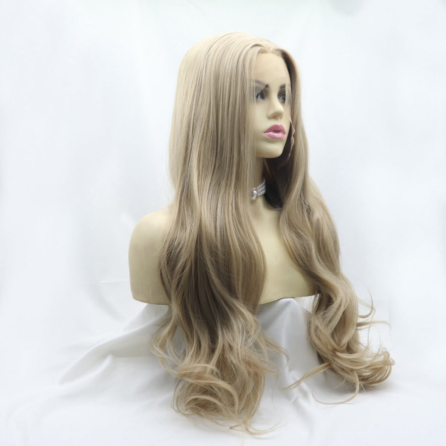 13*3’ Lace Front Wigs Synthetic Long Wavy 24’ 130% Density Icy blonde / One Size Apparel and Accessories