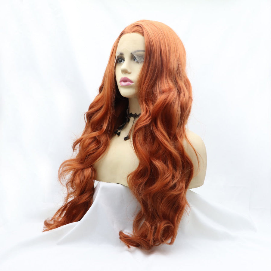 13*3’ Lace Front Wigs Synthetic Long Wavy 24’ 130% Density Orange / One Size Apparel and Accessories