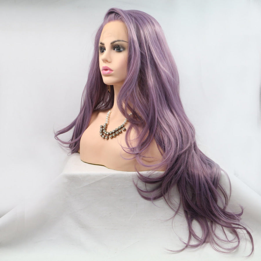 13*3’ Lace Front Wigs Synthetic Long Wavy 24’ 130% Density Purple / One Size Apparel and Accessories