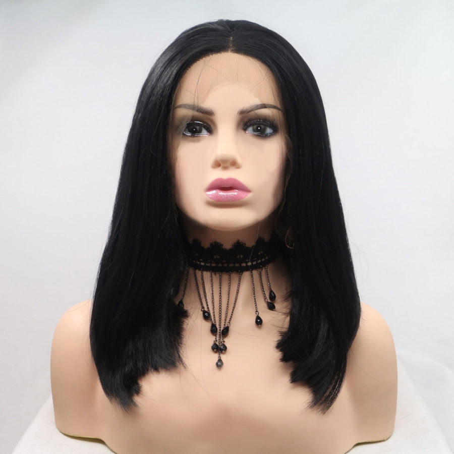 13*3’ Lace Front Wigs Synthetic Mid - length Straight 12’ 130% Density Black / One Size Apparel and Accessories