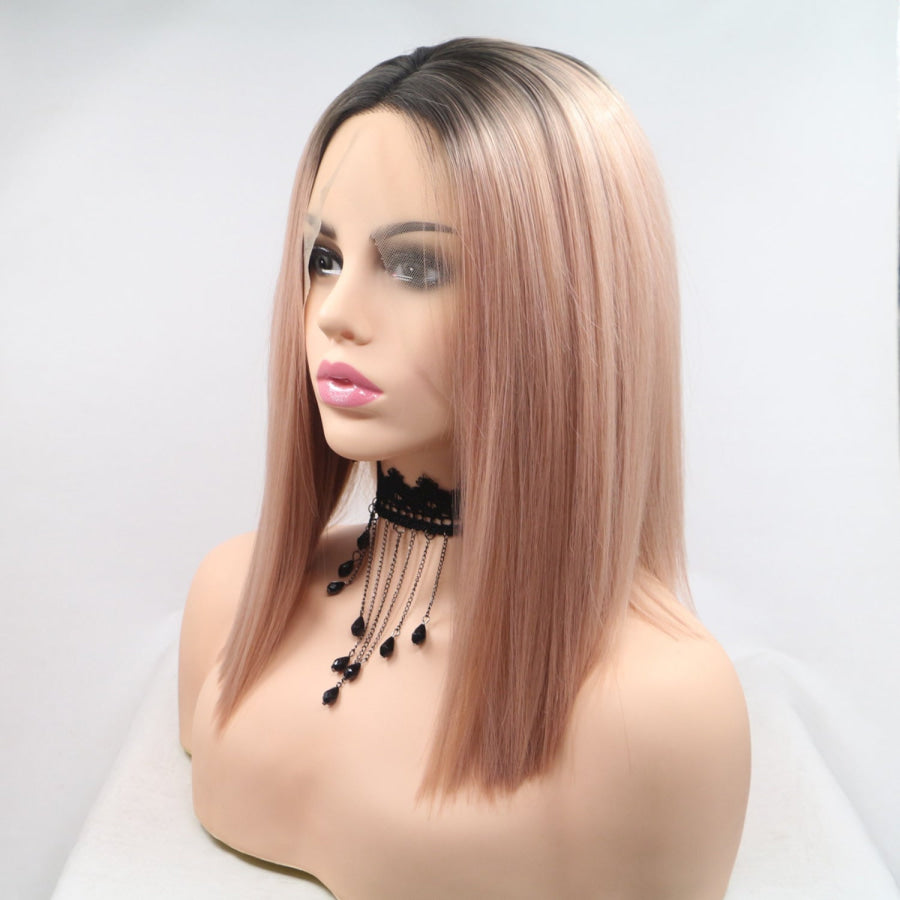 13*3’ Lace Front Wigs Synthetic Mid - length Straight 12’ 130% Density Black/Pink / One Size Apparel and Accessories