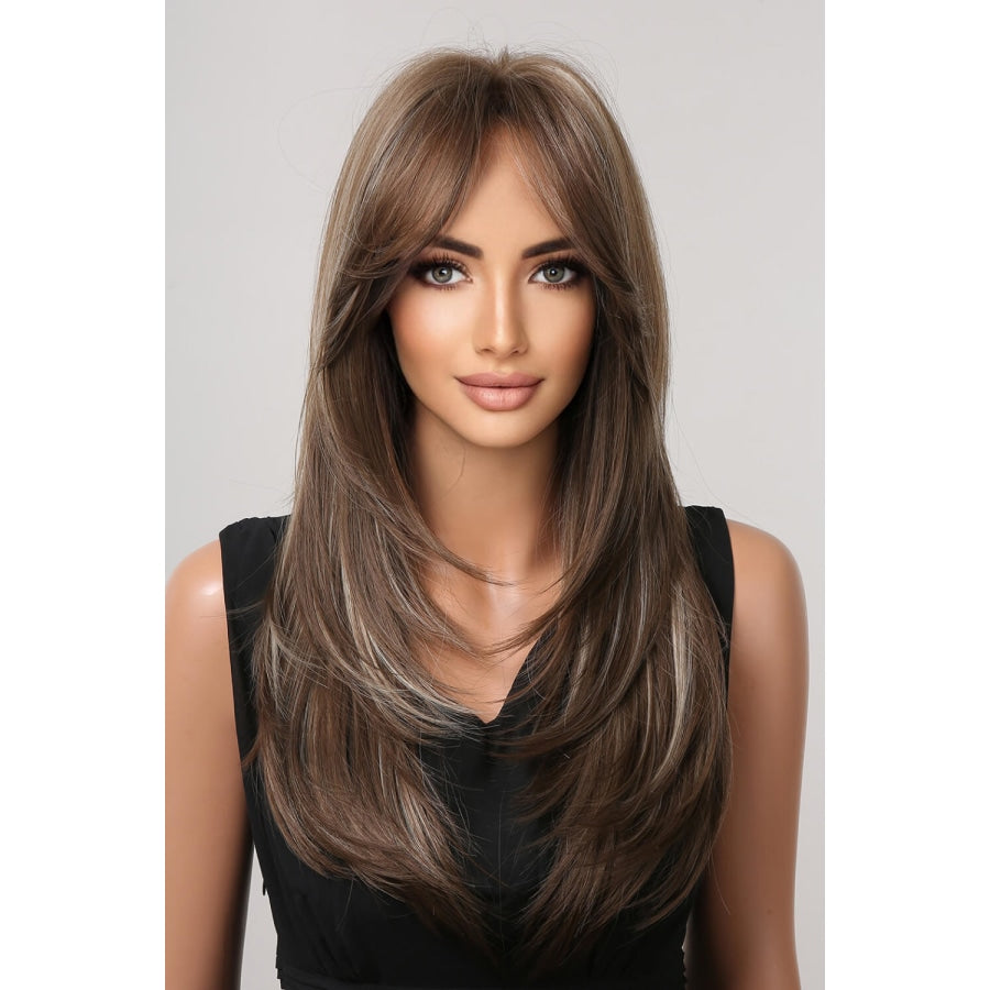 13*1 Full-Machine Wigs Synthetic Long Straight 22 Brown/Blonde Highlights / One Size