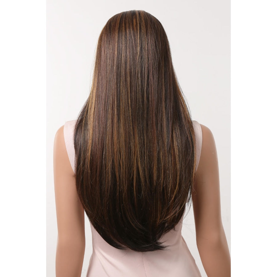 13*2 Lace Front Wigs Synthetic Long Straight 26 150% Density Brown/Caramel Highlights / One Size