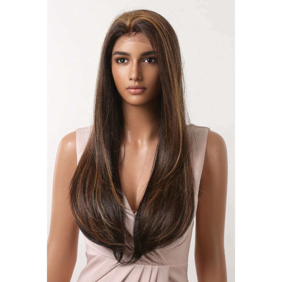 13*2 Lace Front Wigs Synthetic Long Straight 26 150% Density Brown/Caramel Highlights / One Size
