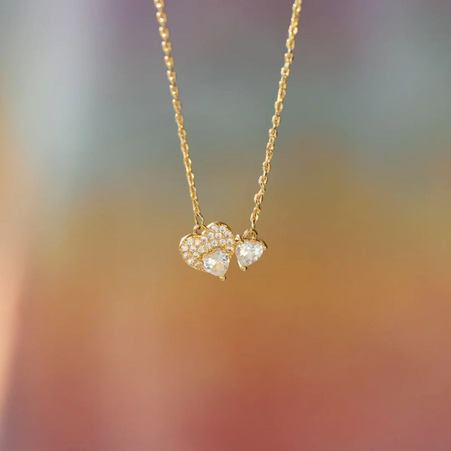 18K Gold-Plated 925 Sterling Silver Zircon Heart Necklace Gold / One Size Apparel and Accessories