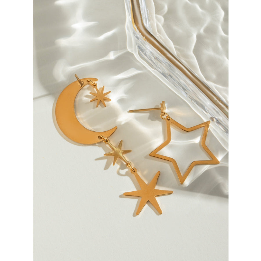 18K Gold-Plated Moon & Star Dangle Earrings Gold / One Size Apparel and Accessories