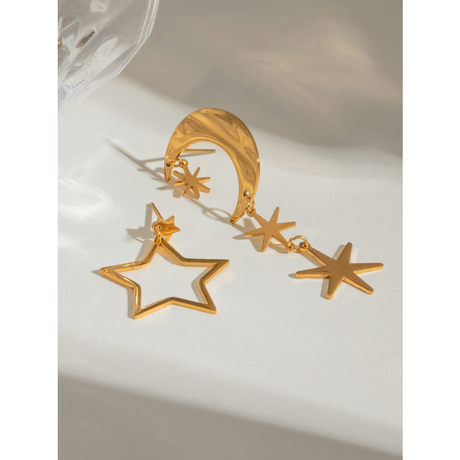 18K Gold-Plated Moon & Star Dangle Earrings Gold / One Size Apparel and Accessories