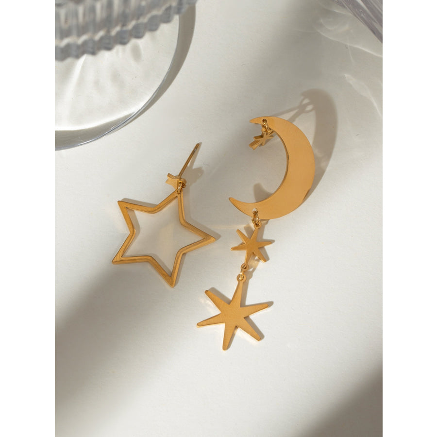 18K Gold-Plated Moon & Star Dangle Earrings Gold / One Size Apparel and Accessories