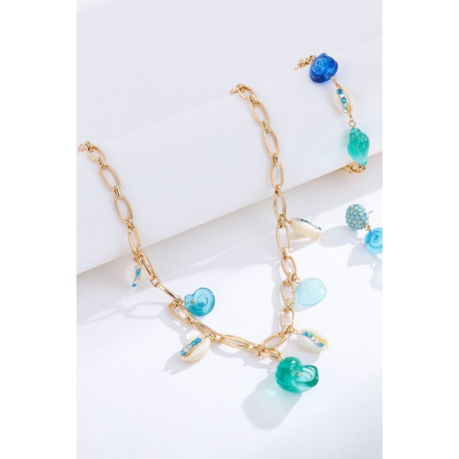 18K Gold Plated Multi-Charm Necklace Blue/White / One Size