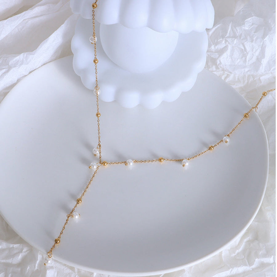 18K Gold - Plated Pearl Drop Necklace Gold / One Size Apparel and Accessories
