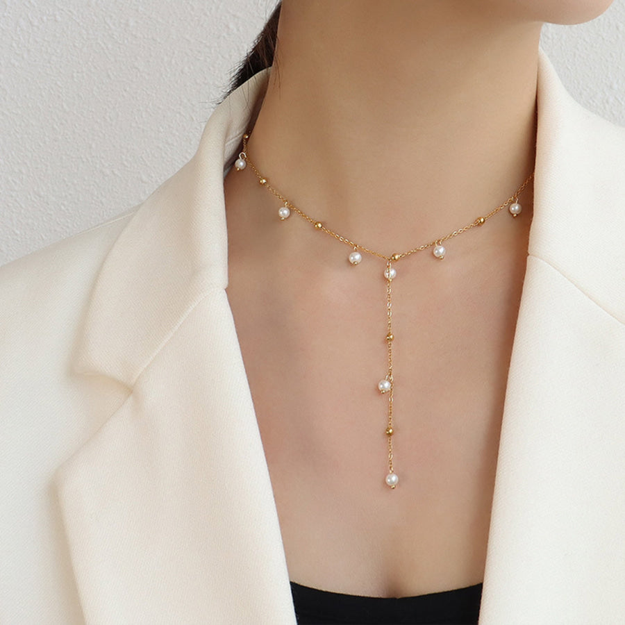 18K Gold - Plated Pearl Drop Necklace Gold / One Size Apparel and Accessories