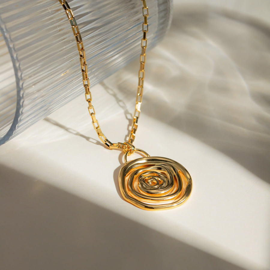 18K Gold-Plated Stainless Steel Spiral Pendant Necklace Gold / One Size Apparel and Accessories