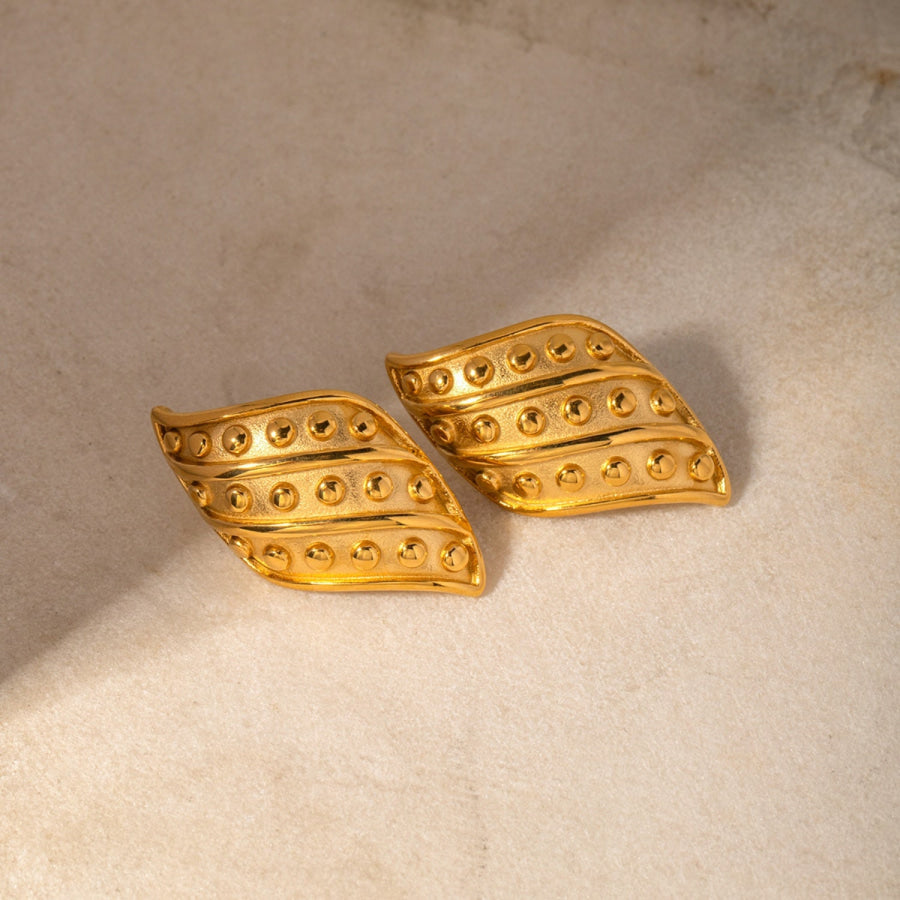 18K Gold - Plated Stainless Steel Stud Earrings Gold / One Size Apparel and Accessories
