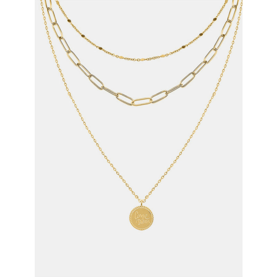18K Gold-Plated Three-Layered Engraved Necklace Gold / One Size Apparel and Accessories