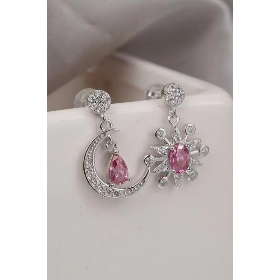 2 Carat Moissanite 925 Sterling Silver Moon & Star Earrings Deep Rose / One Size Apparel and Accessories