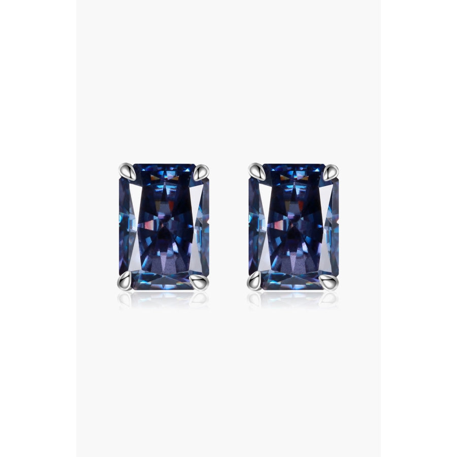 2 Carat Rectangle Moissanite 4-Prong Stud Earrings Blue / One Size