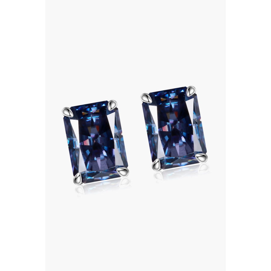 2 Carat Rectangle Moissanite 4-Prong Stud Earrings Blue / One Size