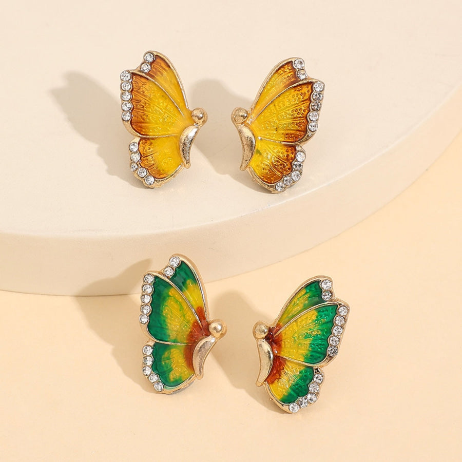 2 Piece Rhinestone Alloy Butterfly Stud Earrings Multicolor / One Size Apparel and Accessories