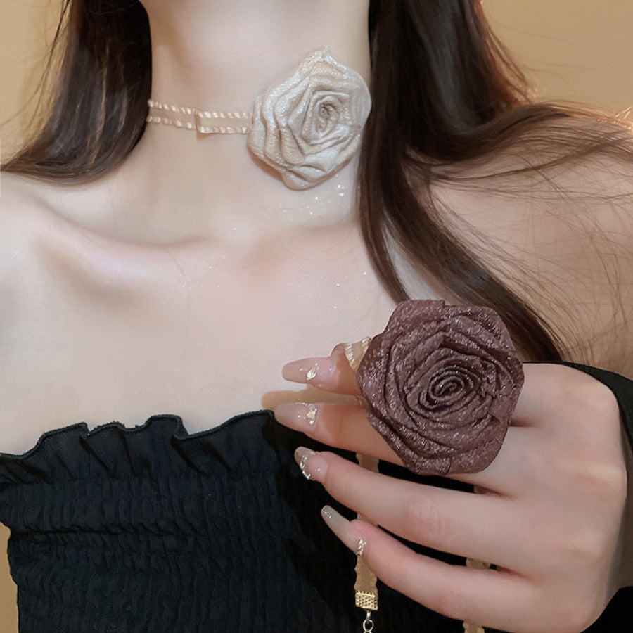 3D Rose Alloy Buckle Necklace Apparel and Accessories