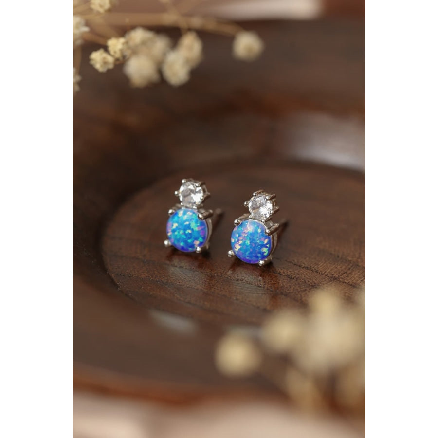 4-Prong Opal Stud Earrings Sky Blue / One Size