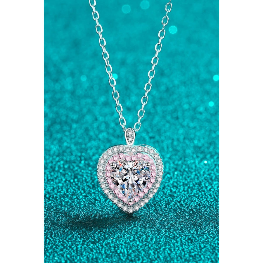 925 Sterling Silver 1 Carat Moissanite Heart Pendant Necklace Silver / One Size