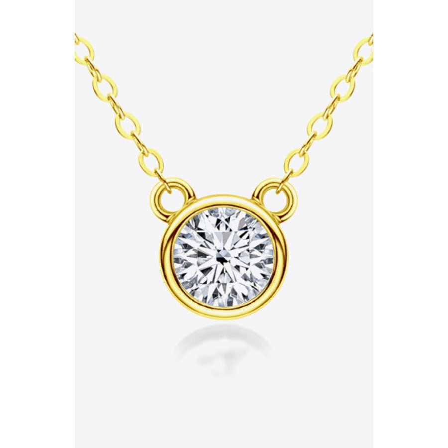 925 Sterling Silver 1 Carat Moissanite Round Pendant Necklace Gold / One Size
