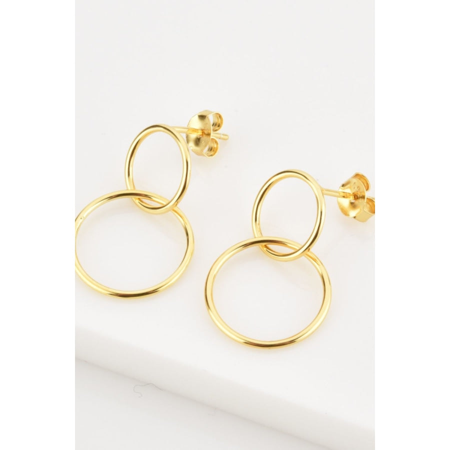 925 Sterling Silver Double Hoop Drop Earrings Gold / One Size