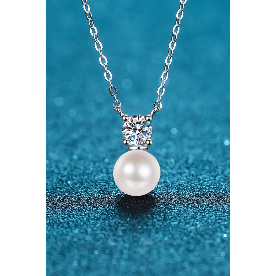 925 Sterling Silver Freshwater Pearl Moissanite Necklace Silver/Pearl / One Size