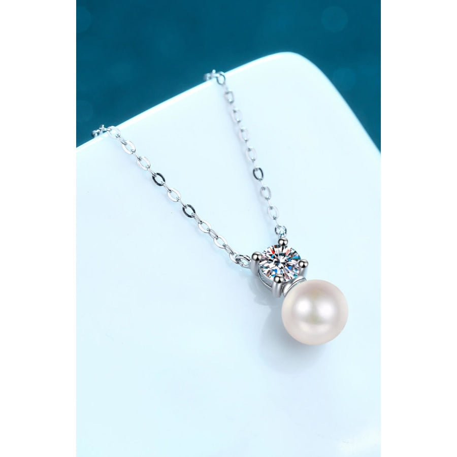 925 Sterling Silver Freshwater Pearl Moissanite Necklace Silver/Pearl / One Size
