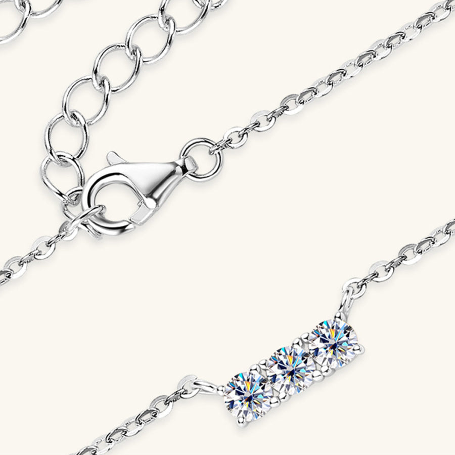 925 Sterling Silver Inlaid Moissanite Bar Necklace Apparel and Accessories