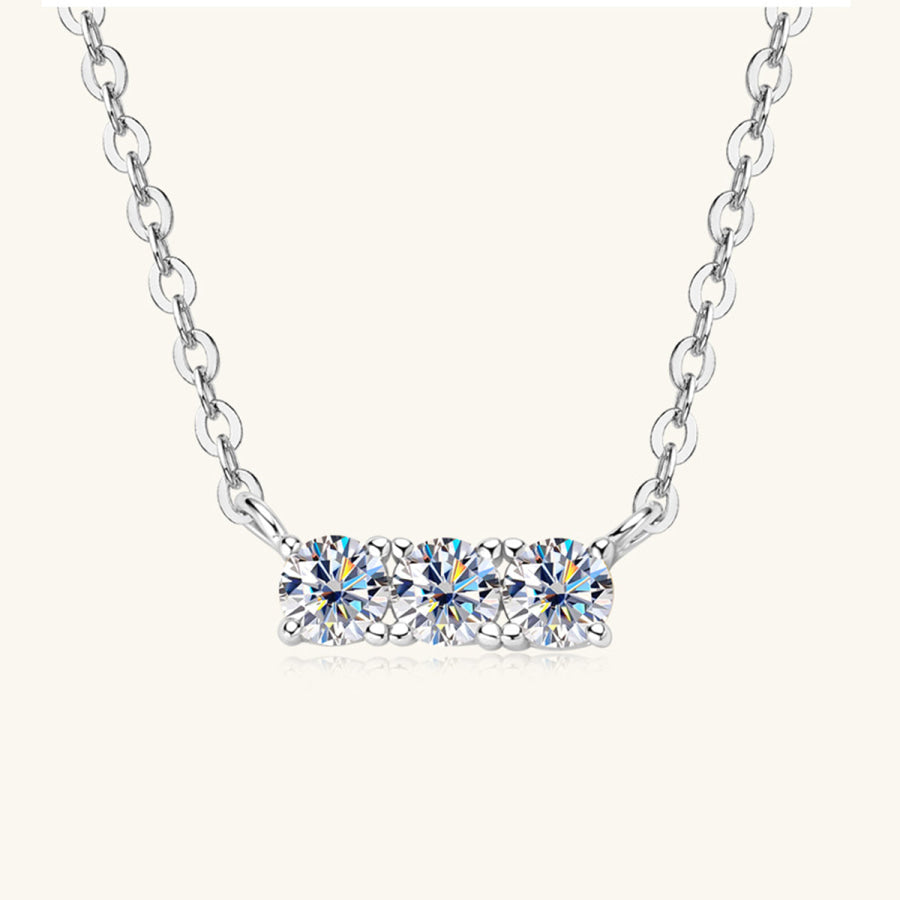 925 Sterling Silver Inlaid Moissanite Bar Necklace Silver / One Size Apparel and Accessories