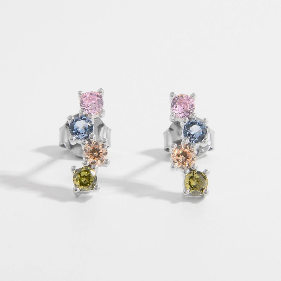 925 Sterling Silver Inlaid Zircon Earrings Silver / One Size Apparel and Accessories