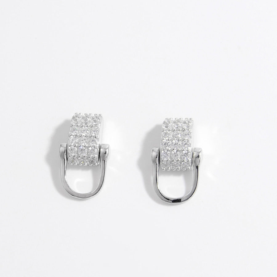 925 Sterling Silver Inlaid Zircon Earrings Silver / One Size Apparel and Accessories