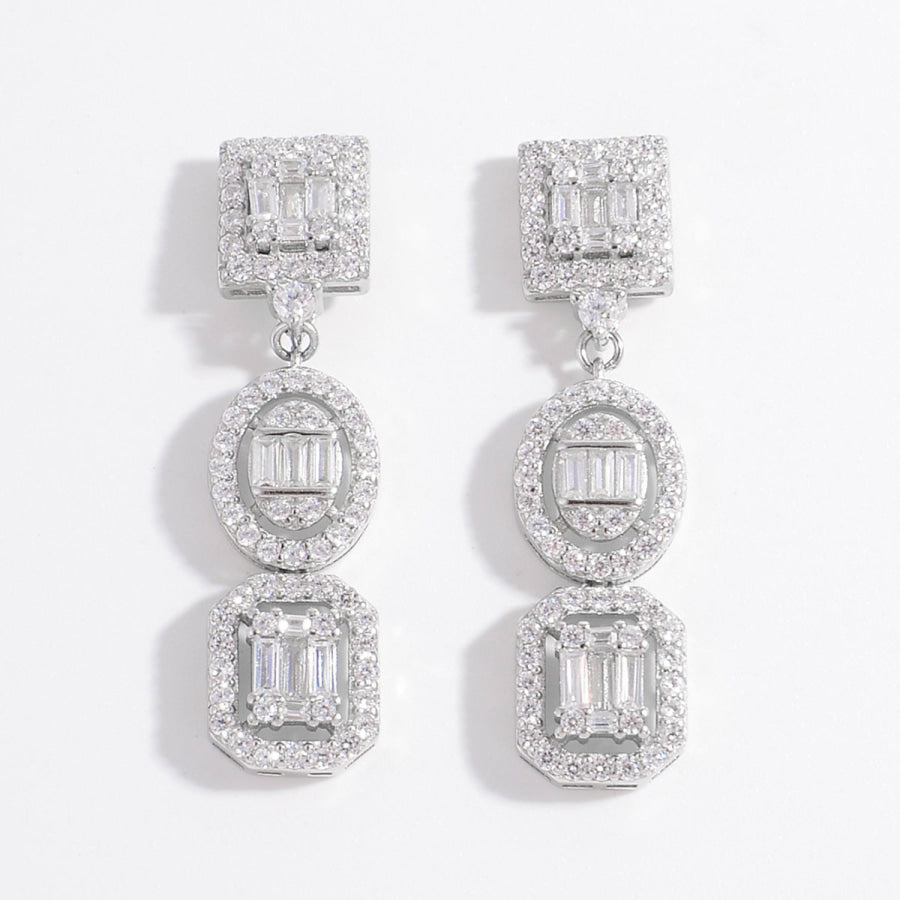 925 Sterling Silver Inlaid Zircon Earrings Silver / One Size Apparel and Accessories