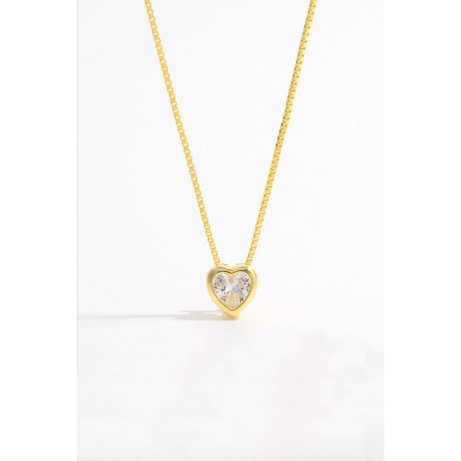 925 Sterling Silver Inlaid Zircon Heart Pendant Necklace Gold / One Size Apparel and Accessories