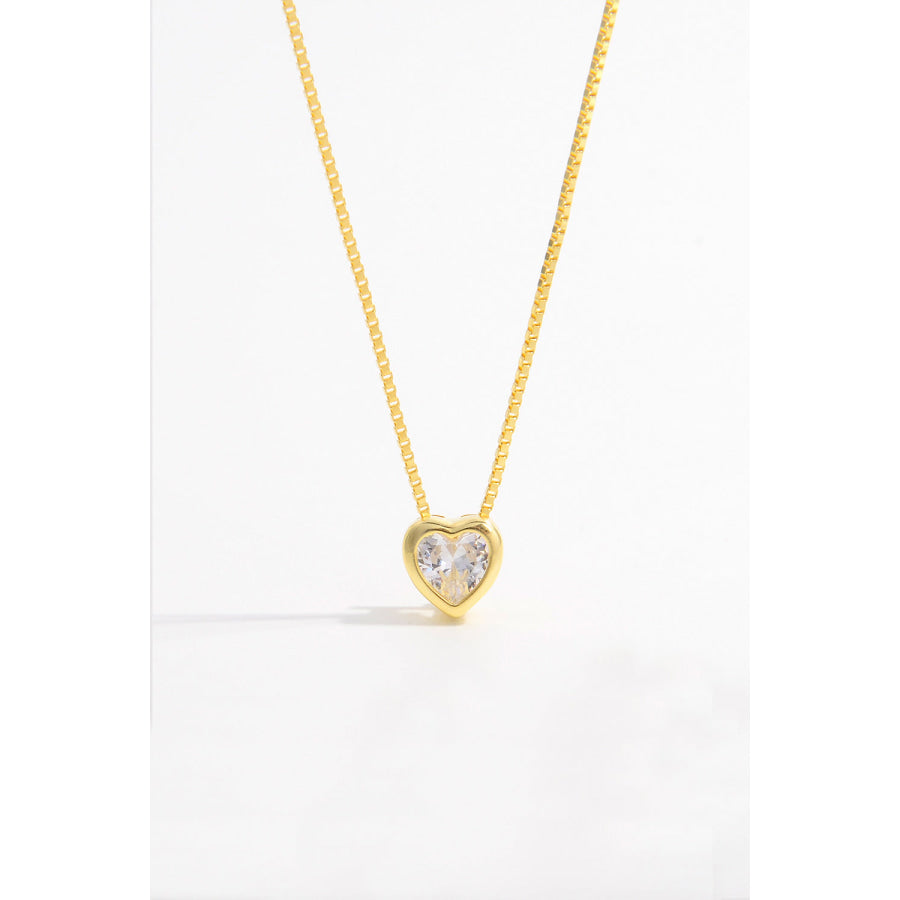 925 Sterling Silver Inlaid Zircon Heart Pendant Necklace Apparel and Accessories