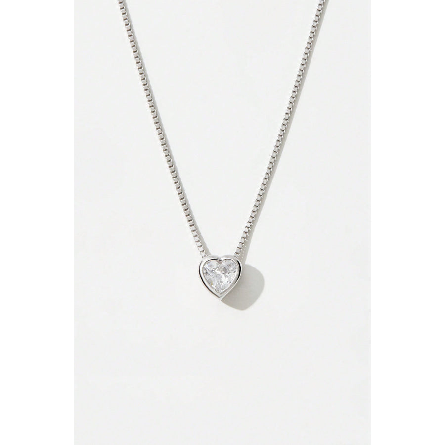 925 Sterling Silver Inlaid Zircon Heart Pendant Necklace Silver / One Size Apparel and Accessories
