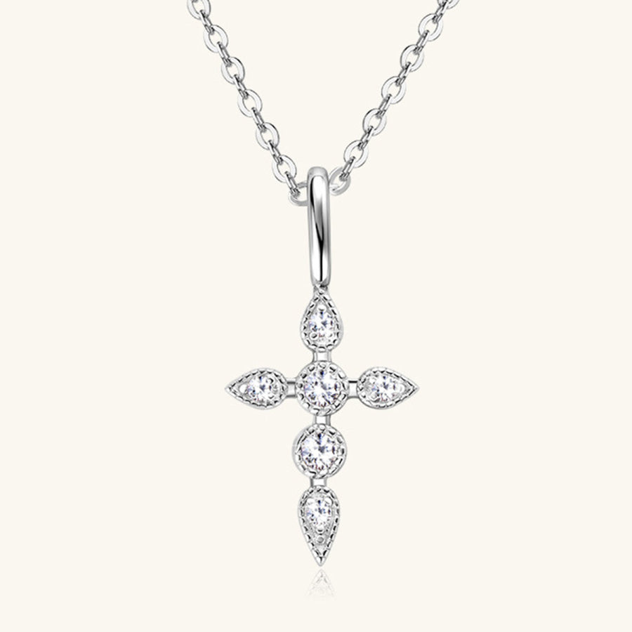 925 Sterling Silver Moissanite Cross Pendant Necklace Silver / One Size Apparel and Accessories