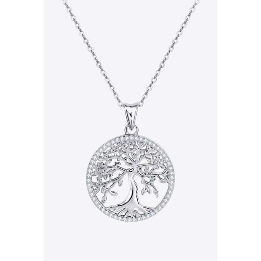 925 Sterling Silver Moissanite Tree Pendant Necklace Silver / One Size